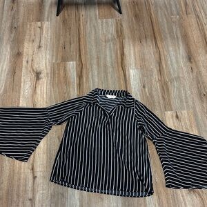 Savanna Jane, Black and White Striped Women's Top with flared sleeves